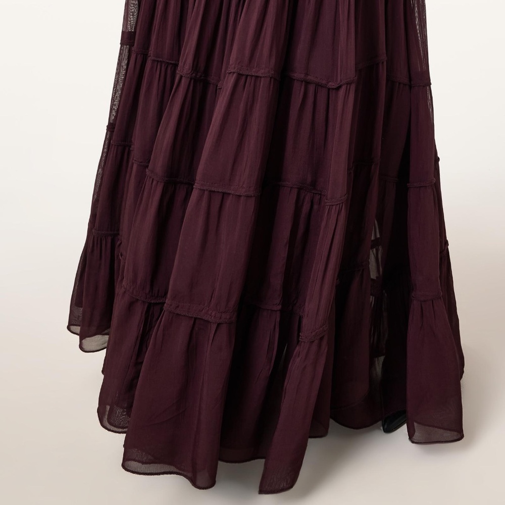 ISO‼️ AllSaints Eva Tiered Maxi Skirt in Plum Brown